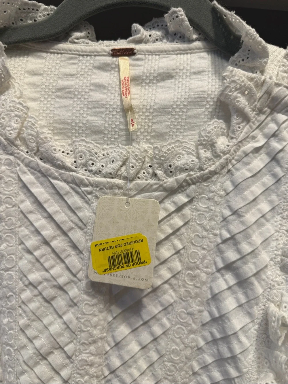 Free People White Ruffle-Trim Textured Top